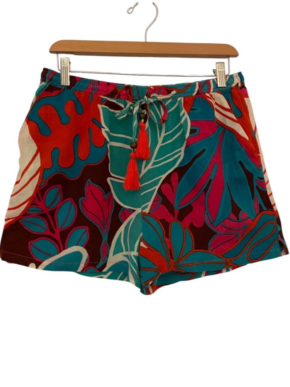 Tropical Print Drawstring Women’s Shorts in Teal & Fuchsia